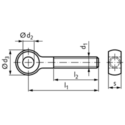 Augenschraube DIN 444 Gewinde M12 x 40mm l1=130mm Stahl 5.8 brüniert , Technische Zeichnung