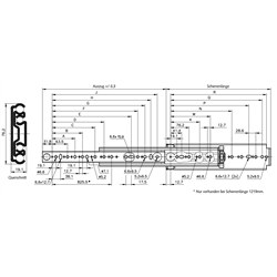Auszugschiene DP 9301 E Schienenlänge 1118mm, Technische Zeichnung