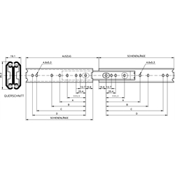 Auszugschienensatz DZ 0301 Schienenlänge 305mm hell verzinkt, Technische Zeichnung