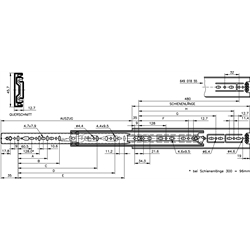 Auszugschienensatz DZ 3832 DO Schienenlänge 300mm hell verzinkt, Technische Zeichnung