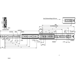 Auszugschienensatz DH 3832 Schienenlänge 350mm korrosionsbeständig, Technische Zeichnung