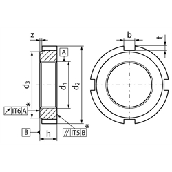 Nutmutter DIN 1804 Form H M55x1,5 gehärtet und Planflächen geschliffen , Technische Zeichnung