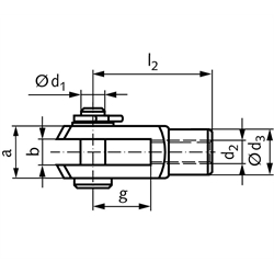 Gabelgelenk DIN 71752 mit Splintbolzen Größe 10 x 20 Rechtsgewinde Stahl verzinkt , Technische Zeichnung