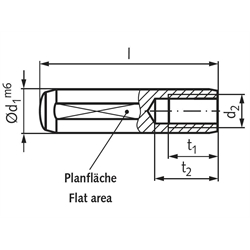 Zylinderstift DIN 7979 Stahl gehärtet Durchmesser 20m6 Länge 55mm mit Innengewinde M10, Technische Zeichnung