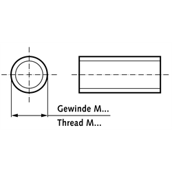 Gewindestange DIN 976-1 A (ex DIN 975) Stahl 4.8 verzinkt M5 x 0,8 x 1000mm linkssteigend, Technische Zeichnung