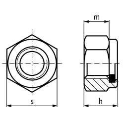 Sechskantmutter DIN 982 (ähnlich DIN EN ISO 7040) mit Klemmteil aus Polyamid M8 Edelstahl A2, Technische Zeichnung