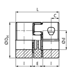 Klemmnabe für elastische Kupplung RNKC kurz spielfrei Baugröße 12 Außendurchmesser 25mm Länge 18mm Bohrung 11mm, Technische Zeichnung