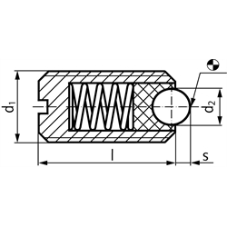 Federndes Druckstück M16 mit beweglicher Kugel und Schlitz verstärkt Edelstahl, Technische Zeichnung