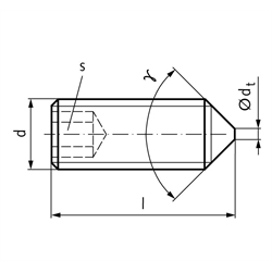 Gewindestift ISO 4027 (ex DIN 914) mit Innensechskant und Spitze Stahl 45H M6 x 20mm, Technische Zeichnung