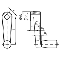 Handkurbel 471 Aluminium-Kokillenguß mit drehbarem Zylindergriff 100mm , Technische Zeichnung