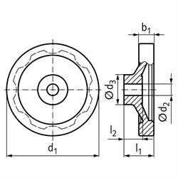 Scheiben-Handrad 323 Ausführung B/A ohne Griff Durchmesser 160mm , Technische Zeichnung