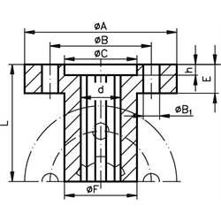 Keilnabe mit Flansch DIN ISO 14 KN 26x32 Länge 60mm Edelstahl 1.4305, Technische Zeichnung