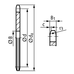 Kettenradscheibe KRL ohne Nabe 083 1/2x3/16" 30 Zähne Mat. Stahl , Technische Zeichnung