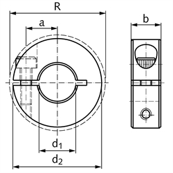 Geschlitzter Klemmring aus Aluminium Bohrung 10mm mit Schraube DIN 912 A2-70 Ausf. S, Technische Zeichnung