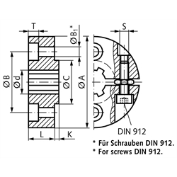 Klemmring für Keilnabe DIN ISO 14 KN 13x16 Durchmesser 50mm Rotguss Rg7, Technische Zeichnung