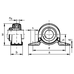 Kugelstehlager BPP 203 Bohrung 17mm Gehäuse aus Stahlblech 2-teilig , Technische Zeichnung