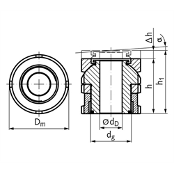 Kugelausgleichselement mit Kontermutter MN 686.7 60-39,0 rostfrei 1.4301, Technische Zeichnung