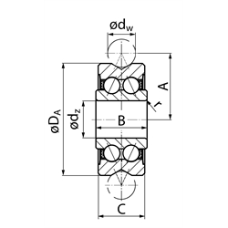 Profillaufrolle LFR50/5-4-2RS Edelstahl rostfrei dw 4mm Innendurchm. 5mm Außendurchm. 16mm, Technische Zeichnung