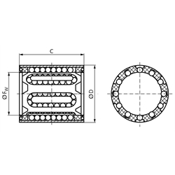 Linearkugellager KB-1 ISO-Reihe 1 Premium rostfrei mit Deckscheiben für Wellendurchmesser 40mm, Technische Zeichnung
