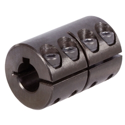 Geschlitzte Schalenkupplung MAS beidseitig Bohrung 6mm mit Nut Stahl C45 brüniert mit Schrauben DIN 912-12.9 , Produktphoto