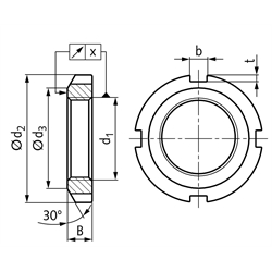 Nutmutter DIN 981 KM 27 Gewinde M135x2, Technische Zeichnung