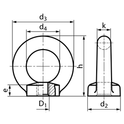 Ringmutter M16 Edelstahl A4 gegossen, Technische Zeichnung