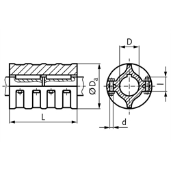 Schalenkupplung DIN 115 beidseitig Bohrung 65mm mit Nut Mat. Grauguss , Technische Zeichnung