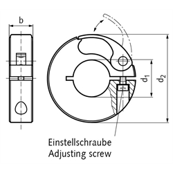Schnellspann-Klemmring Aluminium schwarz eloxiert Bohrung 32mm, Technische Zeichnung