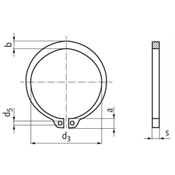 Sicherungsring DIN 471 15mm Federstahl, Technische Zeichnung