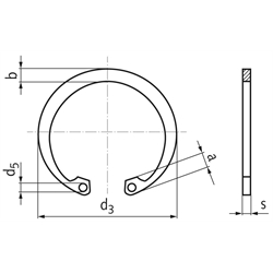 Sicherungsring DIN 472 62mm Edelstahl 1.4122 Achtung: Reduzierte Federkräfte und abweichende mechanische Eigenschaften gegenüber Federstahl, Technische Zeichnung
