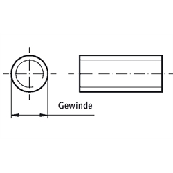 Trapezgewinde- Spindeln eingängig rechts, Stahl, Länge 1m, Technische Zeichnung