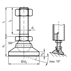 Gelenkteller 2259 Ausführung NG Gewinde M20 Bolzenlänge 100mm Edelstahl 1.4301, Technische Zeichnung