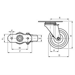 Lenkrollen für Aluminium-Konstruktionsprofile, Technische Zeichnung