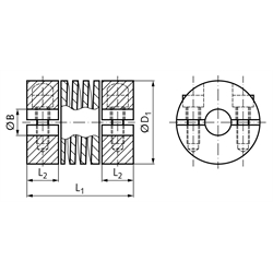 Ausgleichskupplung KA Edelstahl 1.4305 max. Drehmoment 6,0 Nm Gesamtlänge 31,75mm Aussendurchmesser 25,40mm beidseitig Bohrung 8mm , Technische Zeichnung