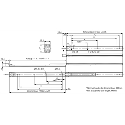 Auszugschienen DZ 2731 CL, Breite 19,1 mm, bis 30 kg, Vollauszug, Technische Zeichnung