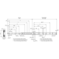 Auszugschienen DZ 3832 EC-D, Breite 12,7 mm, bis 45 kg, Vollauszug, Technische Zeichnung