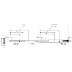 Auszugschienensatz DS 5321 EC Schienenlänge 550mm rostfreier Stahl 1.4301, Technische Zeichnung