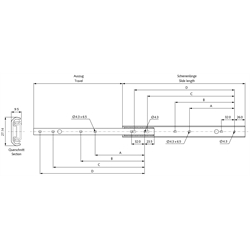 Auszugschienensatz DZ 2720 Schienenlänge 450mm hell verzinkt, Technische Zeichnung