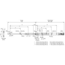 Auszugschienen DZ 3932 EC, Breite 12,7 mm, bis 68 kg, Vollauszug, Technische Zeichnung