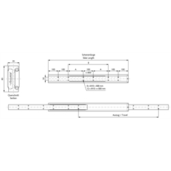 Auszugschiene DZ 4180 Schienenlänge 1550mm hell verzinkt, Technische Zeichnung