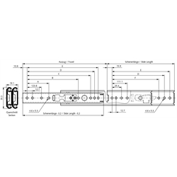 Auszugschienen DZ 0305, Breite 19,1 mm, bis 70 kg, Überauszug, Technische Zeichnung