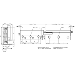 Auszugschienen DZ 0522, Breite 26,5 mm, bis 180 kg, Überauszug, Technische Zeichnung
