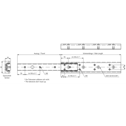 Auszugschienen DA 4120, Breite 36 mm, bis 550 kg, Teilauszug, Technische Zeichnung