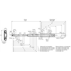 Linke Auszugschiene DZ 9308 Schienenlänge 864mm hell verzinkt, Technische Zeichnung