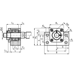 Stehlagereinheit BK 17 Bohrung 17mm Gehäuse aus Stahl vernickelt, Technische Zeichnung