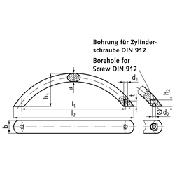 Bogengriff Form A 160mm M8 , Technische Zeichnung