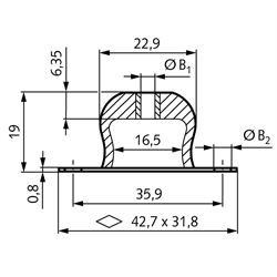 Metall-Gummi-Schwingungsdämpfer MBM Bohrung B1 = 6,5mm Farbmakierung grün, Technische Zeichnung