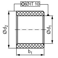 Buchse EP22 Bohrung 10mm Außendurchmesser 12mm Länge 6mm Farbe weiß , Technische Zeichnung