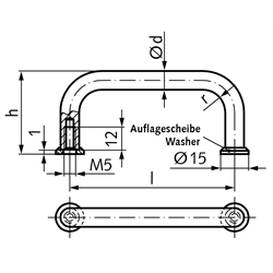 Bügelgriff 425 CR Länge 180mm Material Stahl verchromt , Technische Zeichnung