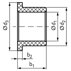 Bundbuchse BBP Bohrung 40mm Polyamid 6.6 Außendurchmesser 44mm Länge 40mm Bunddurchmesser 54mm , Technische Zeichnung